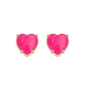 Brinco Dourado de Coração Rosa