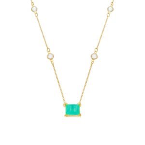 Colar Dourado de Retângulos Verdes e Pontos de Luzes